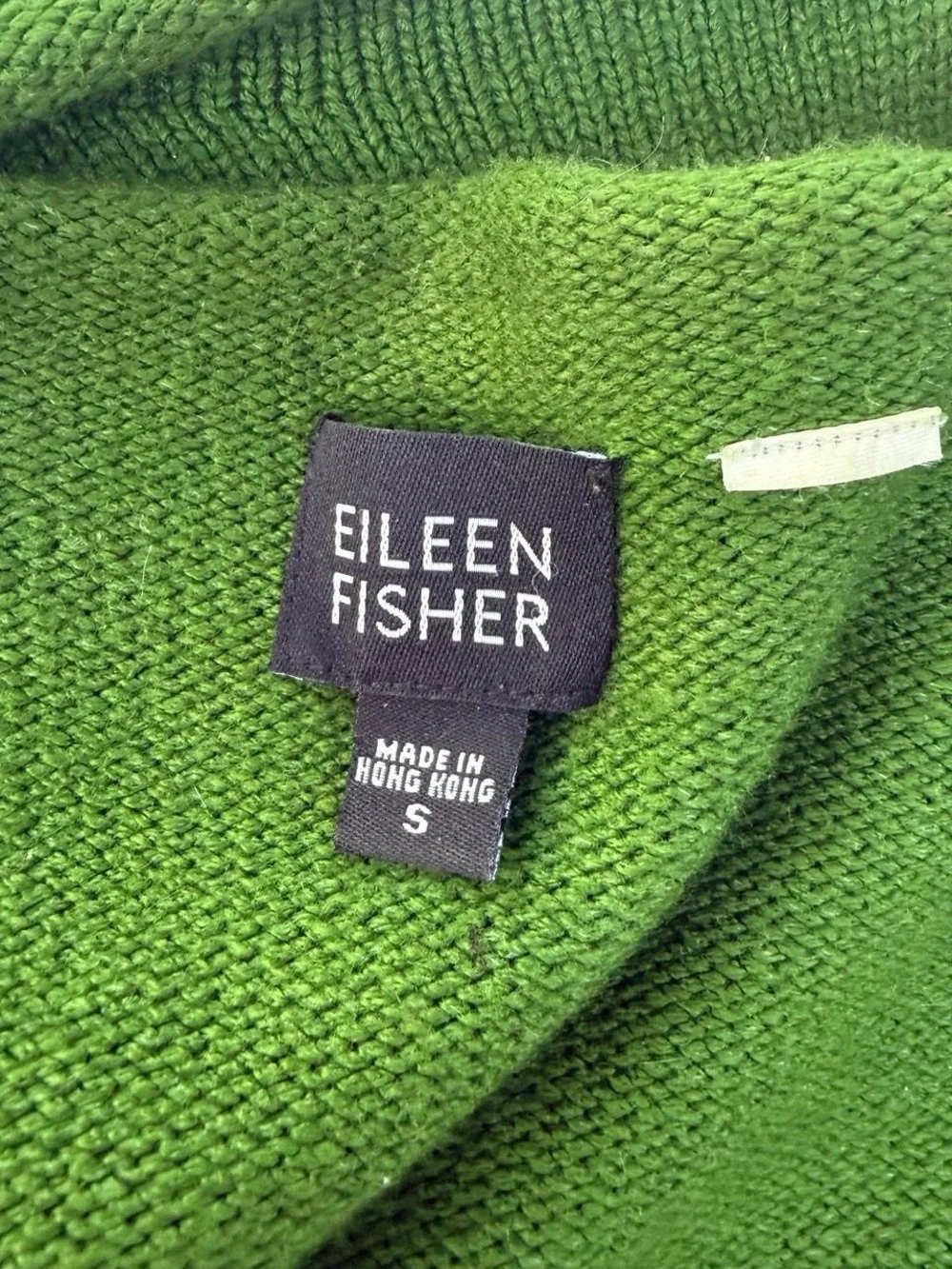 Vintage Eileen Fisher Ribbed Knit Cotton Sweater Green Crew Neck Small